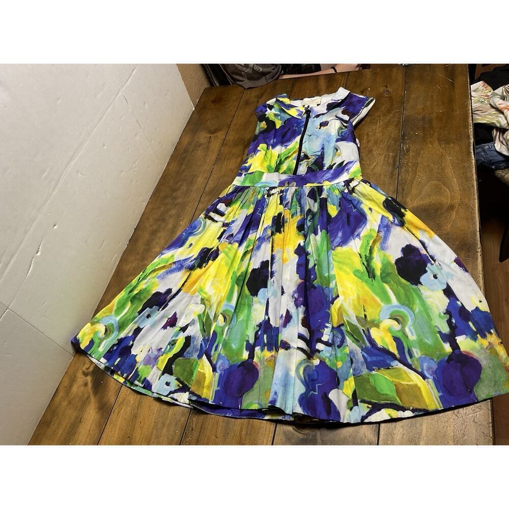 Kate Spade Carissa Dress Floral Fit and Flare Pockets Side Zip Stretch Collar 6